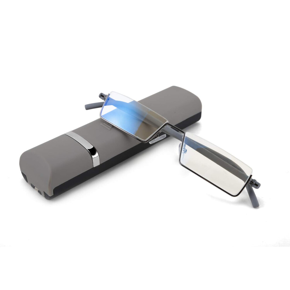 Blue/Light/Gray Blocking Half Frame Reading Glasses 2.5X Tr90 Weight Readers With Case For Men Women