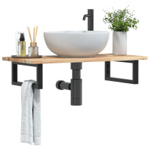 Berkfield Basin Shelf Wall Mounted Steel and Solid Wood Acacia