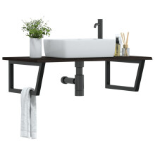 Berkfield Basin Shelf Wall Mounted Steel and Solid Wood Oak