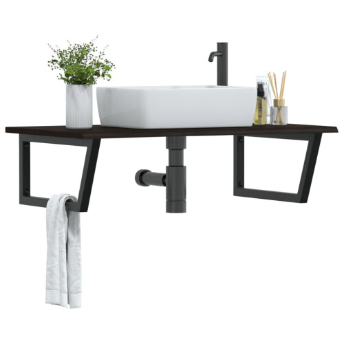 Berkfield Basin Shelf Wall Mounted Steel and Solid Wood Oak