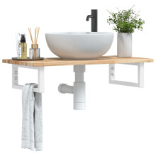 Berkfield Basin Shelf Wall Mounted Steel and Solid Wood Acacia