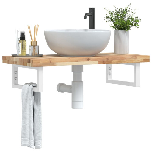 Berkfield Basin Shelf Wall Mounted Steel and Solid Wood Acacia