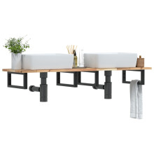 Berkfield Basin Shelf Wall Mounted Steel and Solid Wood Acacia