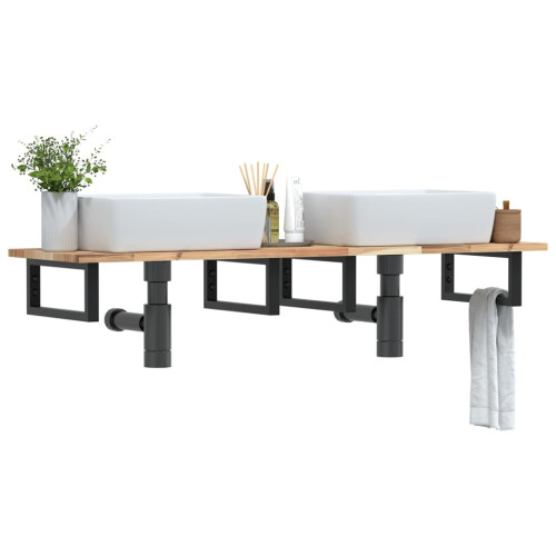 Berkfield Basin Shelf Wall Mounted Steel and Solid Wood Acacia
