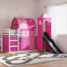 Berkfield Bunk Bed without Mattress with Slide and Curtains Pink 90x190 cm Single