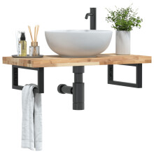 Berkfield Basin Shelf Wall Mounted Steel and Solid Wood Acacia