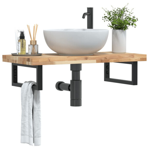 Berkfield Basin Shelf Wall Mounted Steel and Solid Wood Acacia