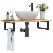 Berkfield Basin Shelf Wall Mounted Steel and Solid Wood Acacia
