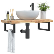 Berkfield Basin Shelf Wall Mounted Steel and Solid Wood Acacia