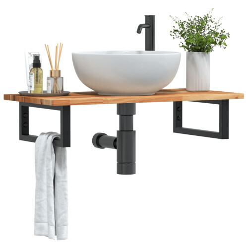 Berkfield Basin Shelf Wall Mounted Steel and Solid Wood Acacia
