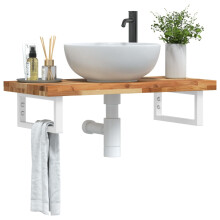 Berkfield Basin Shelf Wall Mounted Steel and Solid Wood Acacia