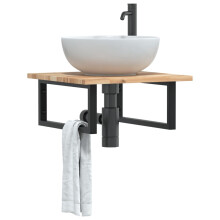 Berkfield Basin Shelf Wall Mounted Steel and Solid Wood Acacia