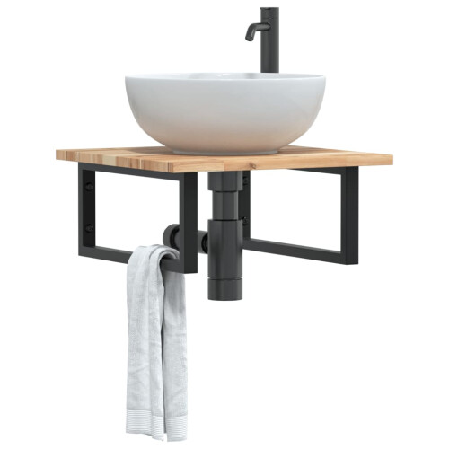 Berkfield Basin Shelf Wall Mounted Steel and Solid Wood Acacia