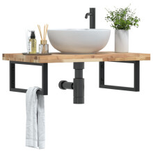 Berkfield Basin Shelf Wall Mounted Steel and Solid Wood Acacia