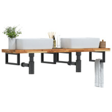 Berkfield Basin Shelf Wall Mounted Steel and Solid Wood Acacia