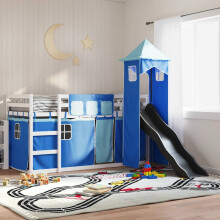 Berkfield Bunk Bed without Mattress with Slide and Curtains Blue 90x190 cm Single