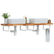 Berkfield Basin Shelf Wall Mounted Steel and Solid Wood Acacia