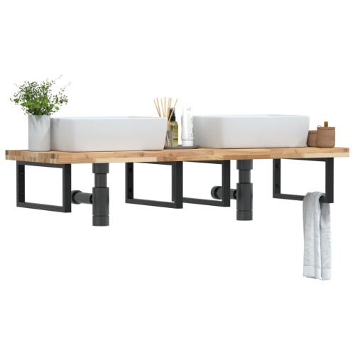 Berkfield Basin Shelf Wall Mounted Steel and Solid Wood Acacia