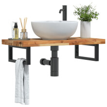 Berkfield Basin Shelf Wall Mounted Steel and Solid Wood Acacia