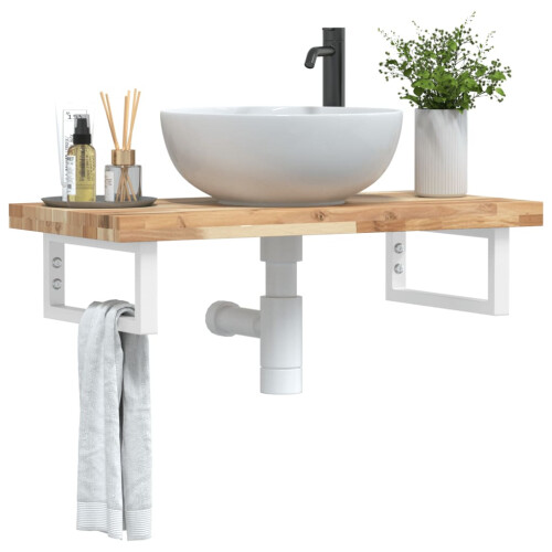 Berkfield Basin Shelf Wall Mounted Steel and Solid Wood Acacia