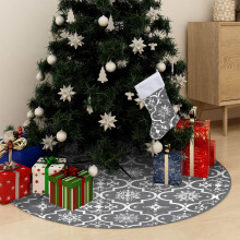 Berkfield Luxury Christmas Tree Skirt with Sock Grey 150 cm Fabric