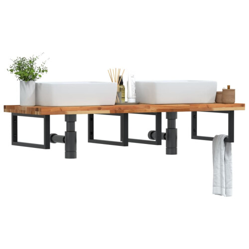 Berkfield Basin Shelf Wall Mounted Steel and Solid Wood Acacia