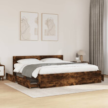 Berkfield Bed Frame with Headboard without Mattress Smoked Oak 180x200 cm Super King