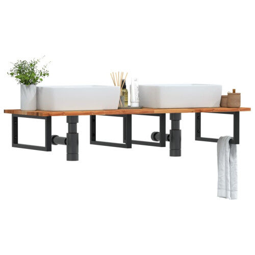 Berkfield Basin Shelf Wall Mounted Steel and Solid Wood Acacia