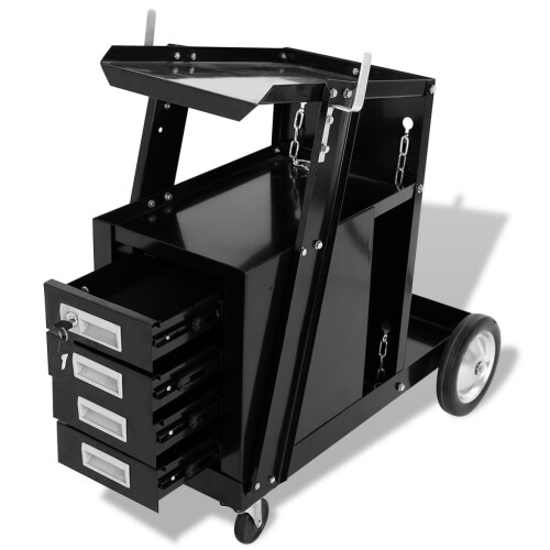 Berkfield Welding Cart with 4 Drawers Black 2