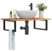 Berkfield Basin Shelf Wall Mounted Steel and Solid Wood Acacia