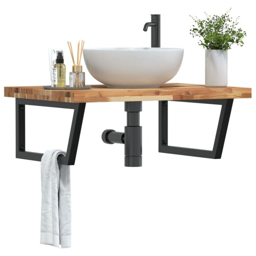 Berkfield Basin Shelf Wall Mounted Steel and Solid Wood Acacia