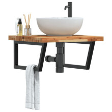 Berkfield Basin Shelf Wall Mounted Steel and Solid Wood Acacia