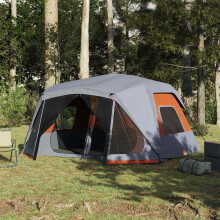Berkfield Family Tent 10-Person Grey and Orange Quick Release Waterproof