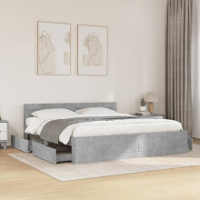 Berkfield Bed Frame with Headboard without Mattress Concrete Grey 180x200 cm Super King