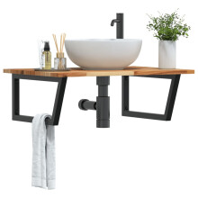 Berkfield Basin Shelf Wall Mounted Steel and Solid Wood Acacia