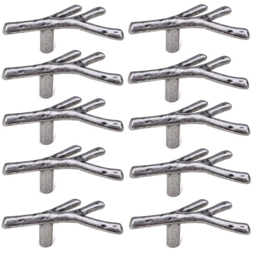 10Pcs Silver Cabinet Knobs and Drawer Pull Handles, Modern Tree Branch Design, Easy Singlehole Installation