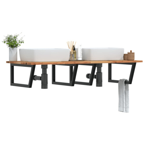 Berkfield Basin Shelf Wall Mounted Steel and Solid Wood Acacia