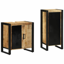 Berkfield Bathroom Furniture Set 2 pcs Brown and Black Solid Mango Wood