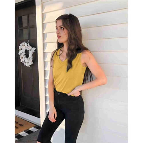 Débardeurs Col V pour Femme Jaune XL 1