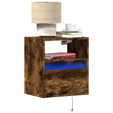 Berkfield Wall-mounted Bedside Cabinets with LED Lights 2 pcs Smoked Oak