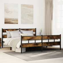 Berkfield Metal Bed Frame without Mattress Smoked Oak 180x200 cm Super King