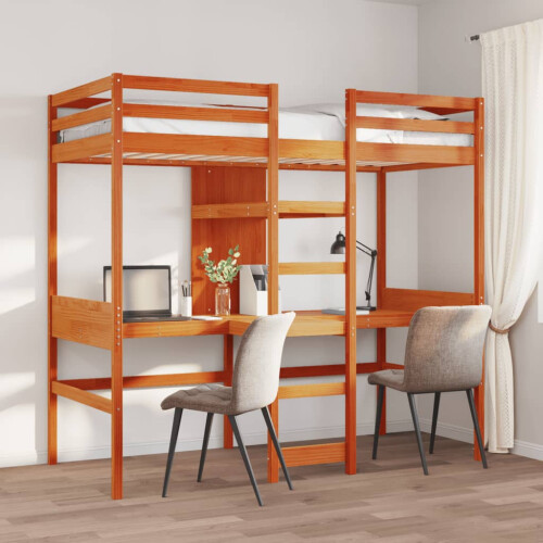 Berkfield Loft Bed Frame without mattress Wax Brown 90x190cm Solid Wood Pine