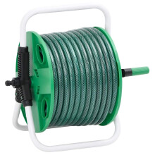 Berkfield Free Standing Green Hose Reel with Hose Fitting Set 0.75" 20 m PVC