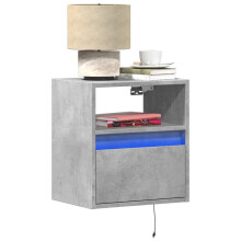 Berkfield Wall-mounted Bedside Cabinets with LED Lights 2 pcs Concrete Grey