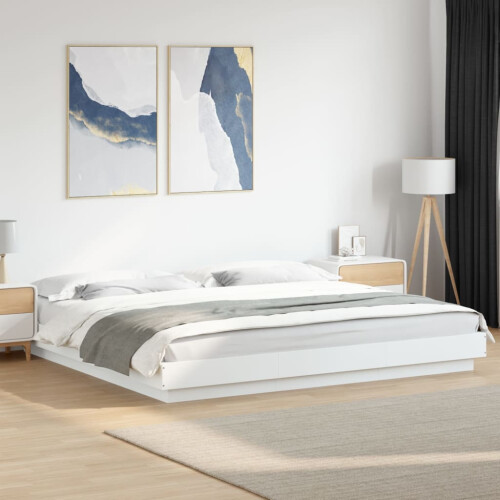 Berkfield Bed Frame with LED Lights without Mattress White 200x200cm