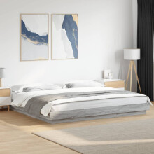 Berkfield Bed Frame with LED Lights without Mattress Grey Sonoma 200x200cm