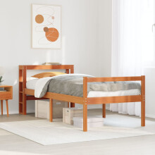Berkfield Bed Frame with Headboard without Mattress Wax Brown 75x190 cm Small Single
