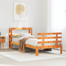 Berkfield Bed Frame with Headboard without Mattress Wax Brown 75x190 cm Small Single