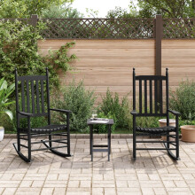 Berkfield Rocking Chairs 2pcs with Foldable Table Black Solid Wood Poplar