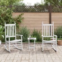 Berkfield Rocking Chairs 2pcs with Foldable Table White Solid Wood Poplar